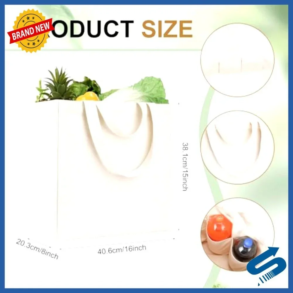 Reusable Canvas Grocery Tote Bags Heavy Duty Foldable Washable Storage Set